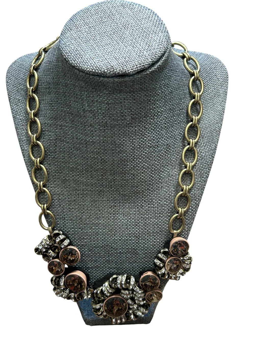 NWOT J. Crew brulee crystal rhinestone necklace statement Y2K gold bronze